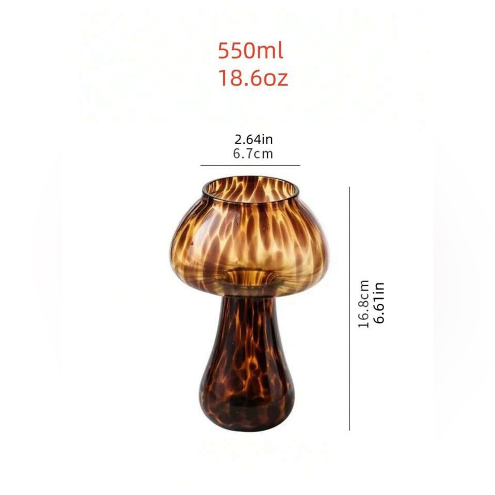 Elegant Brown Tortie Design Glass Mushroom Vase, NWOT - Picture 3 of 7